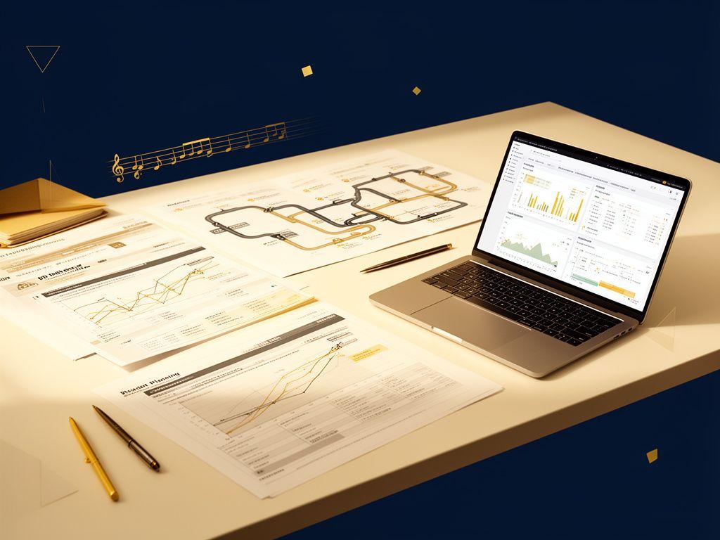 Pianificazione strategica finanziaria con roadmap, grafici e strumenti di forecasting